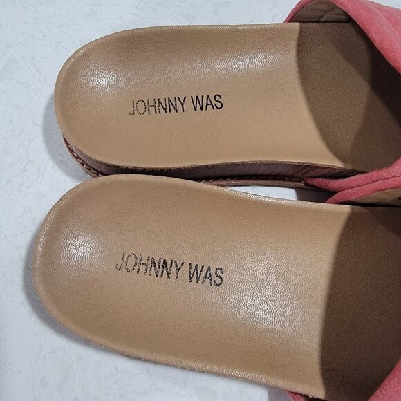Johnny Was Pink Suede Slide Sandals Size 9 Comfortable Summer Vacatiom - Picture 2 of 7